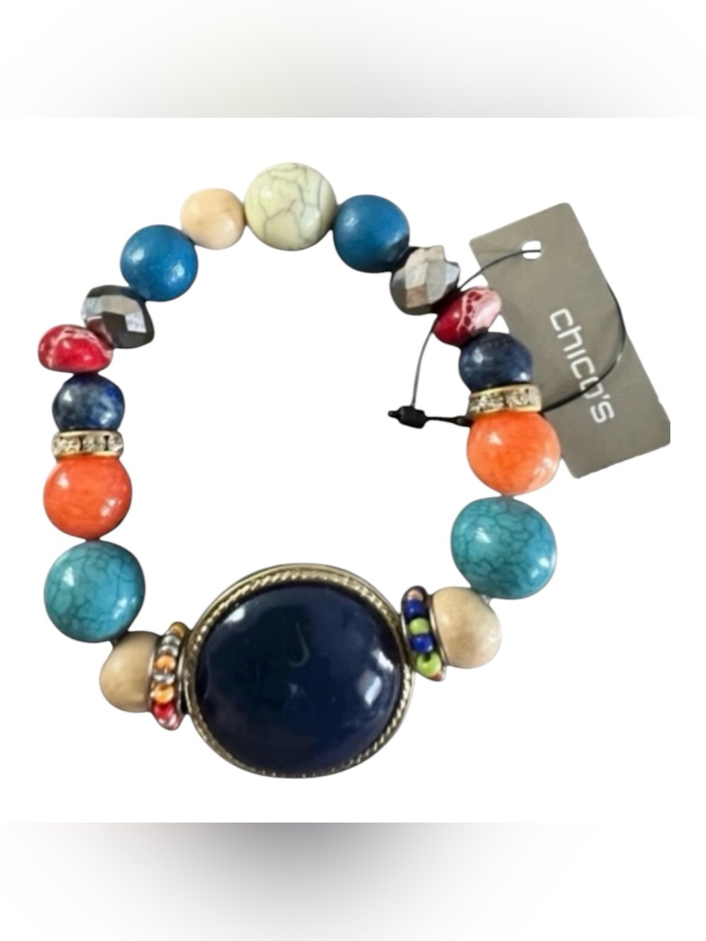 NWT Chico’s Zoey gold tone multicolor beaded stretch bracelet